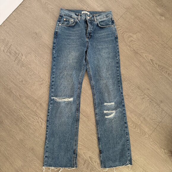 Pull&Bear Pants - Pull & Bear Distressed Straight Leg Jeans Size 8 Raw Hem Blue Denim Women